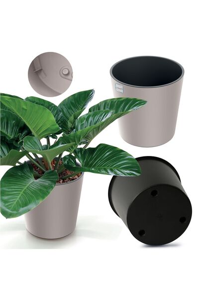 EDANTI Ghiveci de grădină rotund de 30 cm pentru terasă, grădină, casă, Mocca