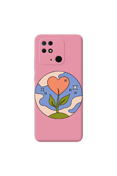 Other Xiaomi Redmi 10C Hearted Flower Pink Colored Silicone TPU Θήκη