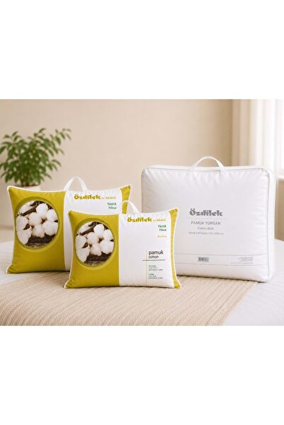 Mandaş Özdile K Natural 1 Piece Cotton Quilt + 2 Pieces Cotton Pillows (King ...