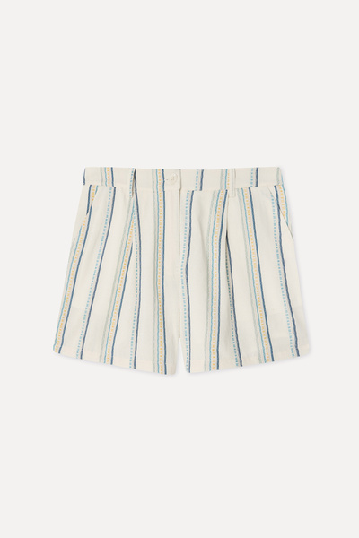Mudo Women's Off-White Striped Comfort Fit Shorts