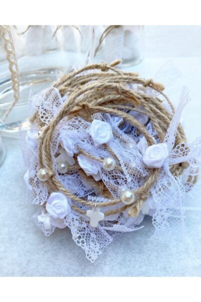 Handmade Βραχιόλια Βάπτισης με Τριαντάφυλλο και Μαργαριτάρι, Σετ 50 Τεμαχίων