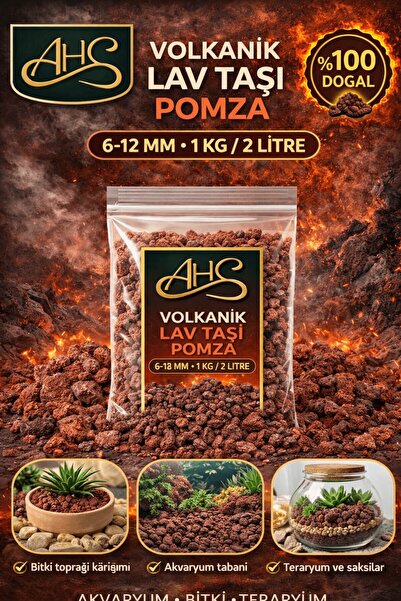 AHS Pomza 6-12mm 1 Kg 2 Litre Yanardağ Taşı Kırığı Kırmızı Akvaryum Teraryum ...