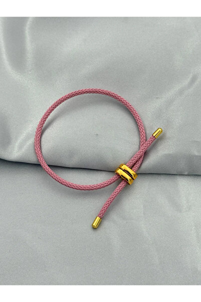 Trend Örgü İp Bileklik - Soft Gül Kurusu Pembe & Gold Şıklığı