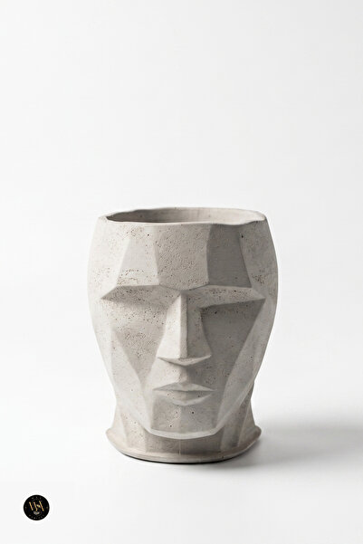 Modern Geometrik Beton Saksı - Dekoratif Kafa Tasarım - Mini Sukulent ve Kaktüs Saksısı
