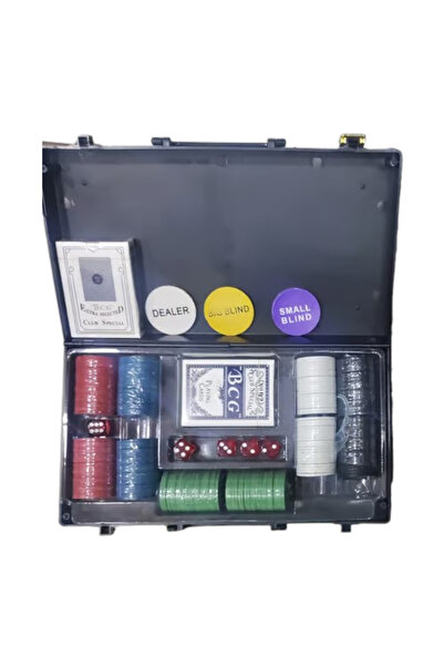 OEM Set de poker 200 jetoane, 2 pachete de cărți, 4 zaruri, cutie din plastic