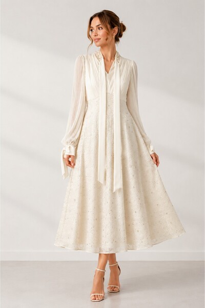 centilmen Fabe La Parte Pearl Detailed Scarf Midi Dress 2187