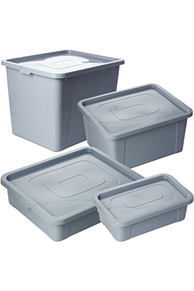 EDANTI 4x Cutii de depozitare din plastic cu capac, Multibox, gri, 4.5L, 10L,...