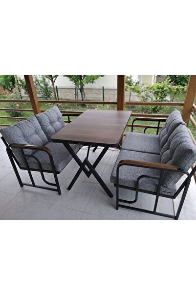 Serdemdizayn SERDEM 2+2+MASA METALBAHÇE BALKON TAKIMI SANDALYE OTURMA GRUBU(GRİ)