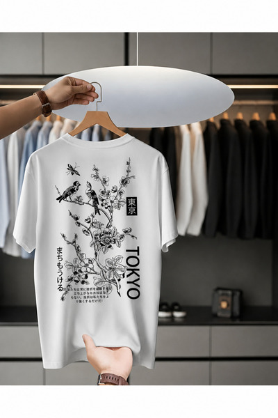 İnazuma Outdoors Unisex Oversize Printed Cotton Crew Neck Short Sleeve White ...