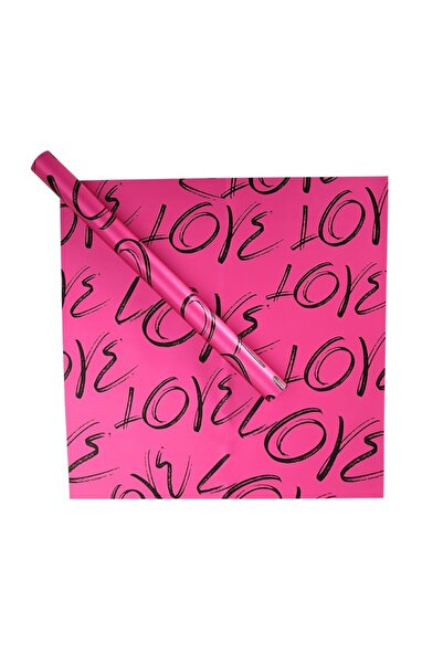 OEM Celofan pentru Flori Plastic Roz 58x58 cm cu Inscripția Love