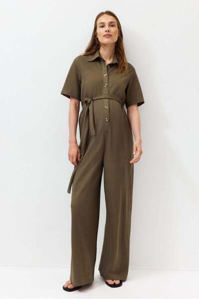 H&M MAMA Short-sleeved tie-belt jumpsuit