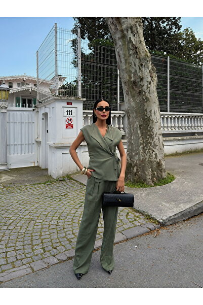 LB Laluna Butik Women's Linen Side-Tie Vest and Pants Set