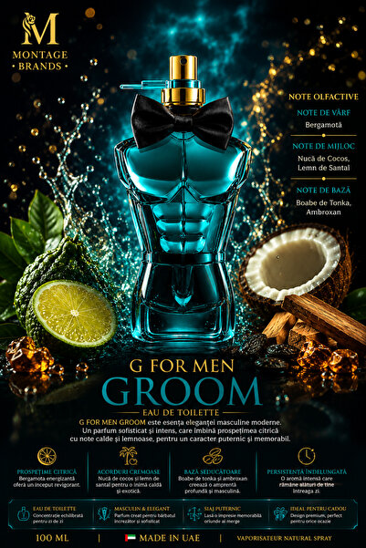 Montage Brands Parfum Bărbați G For Men Groom 100 ml – Bergamotă, Lemn de San...
