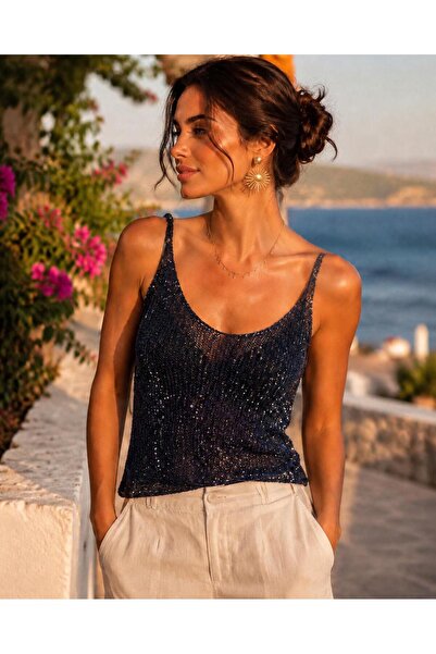 OTTO STORE Pul Payet Detaylı Transparan Beach Triko Atlet - Bluz