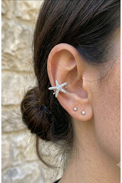 kurukafagift Sıkıştırmalı Deliksiz Earcuff Kıkırdak Küpe Deniz Yıldızı Figürlü