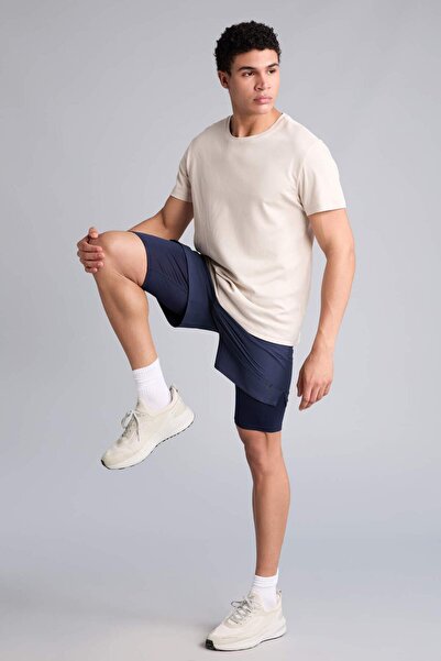 DeFacto Standard Fit Elastic Waist Navy Blue Shorts I3877Ax26Sm