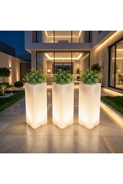 MYASEM STORE Set of 3 Large Triangular Led Illuminated Planters for Indoor an...