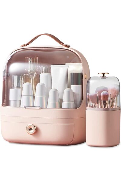 Arabest Clear Makeup Organizer with Lid,Portable Waterproof Case with Handle,...