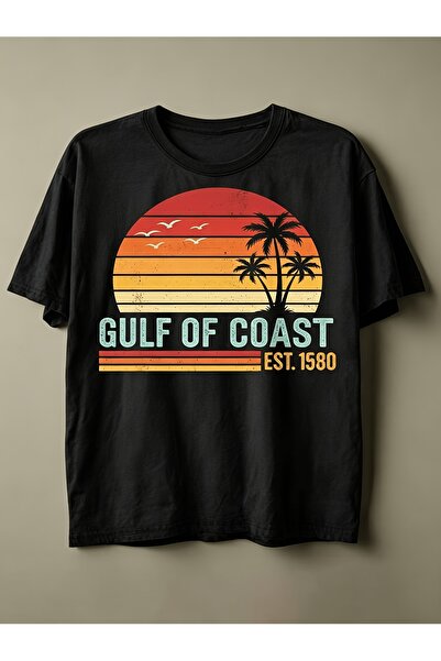 212Wear Men'S Pure T-Shirt, Vintage Gulf Coast Sunset Palm Tree Print Design,...