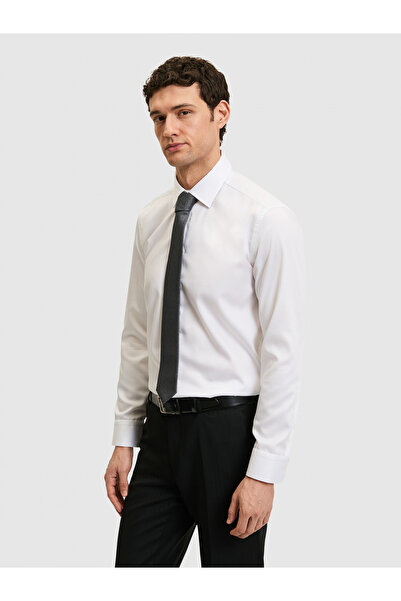 Cacharel White Slim Fit 100% Cotton Classic Collar Non Iron Shirt 50330012-Vr013