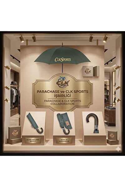 CLK SPORTS parachase Ahşap Baston Saplı Tam Otomatik Lacivert Şemsiye - Kılıflı