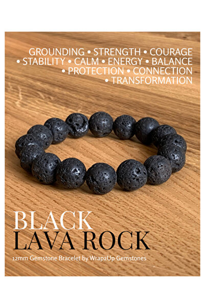 Wrap2Up BLACK LAVA ROCK 12mm GEMSTONE BRACELET