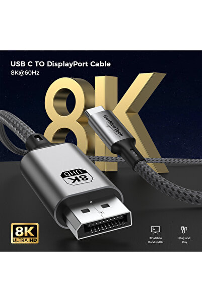 USB-C to DisplayPort 1.4 Kablo 8K 60Hz 4K 144Hz 32.4Gbps 1 Metre