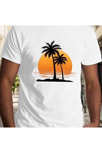 LİNA06 Men's Tropical Coconut Palm Beach Graphic Tee Casual Short Sleeve, Bre...