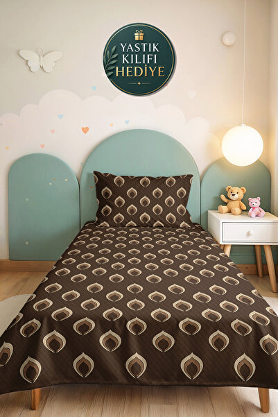 Evimde Bambaşka Geometric Brown Single Pique Set - Modern Beige Quilted 160X2...
