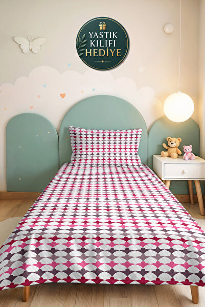 Evimde Bambaşka Geometric Pink Young Room Single Pique Set - Modern Gray 160X...