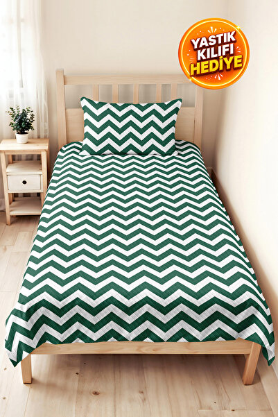 Evimde Bambaşka Set de lenjerie de pat pentru tineret, verde, cu model zigzag...