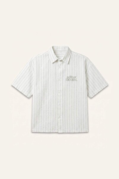 DeFacto Boxy Fit Striped Wrinkled Textured Short Sleeve Gray Shirt I3077Ax26Hs
