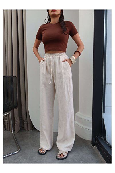 ESRAHELVACI Linen Blended Wide Leg Trousers