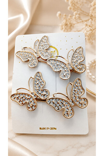 ŞEHRAZAT HANDMADE TASARIM 2 Li Gold Renk Metal Kelebek Toka Seti