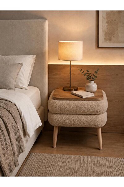 own home Noya Sandıklı Komodin, Teddy Kumaş Kaplamalı Ahşap Ayaklı Modern Kom...