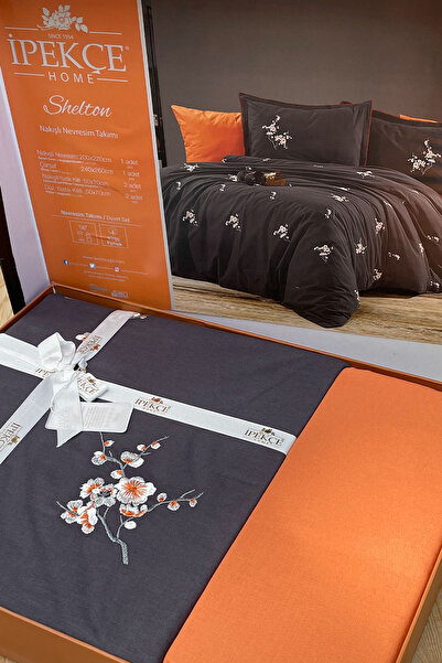 İpekçe Home 100% Cotton Akfil Embroidered 6-Piece Boxed Double Duvet Cover Set