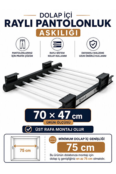 ShopyTime Dolap İçi Raylı Pantolon Askılığı Organizeri 80x47 cm Gardırop Düze...