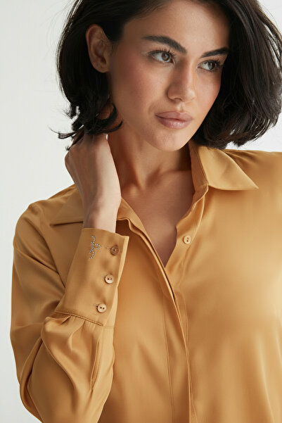 Silk and Cashmere Bal Sarısı Saf İpek Audrey Uzun Kollu Gömlek