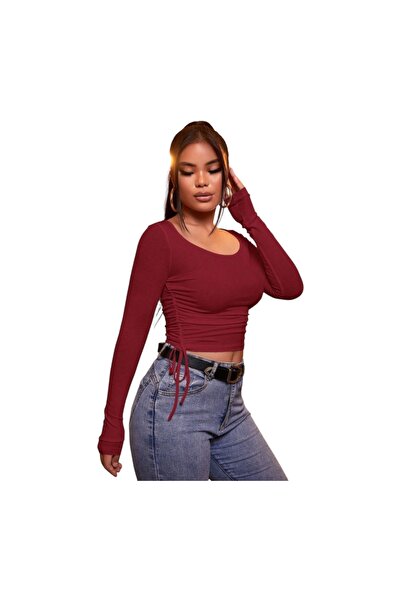 ELİSA Women's Long Sleeve Ruched Top – Trendy & Lightweight