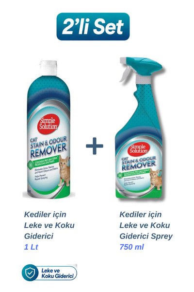 Simple Solution Kediler İçin Leke ve Koku Giderici 1 Lt + Kediler İçin Leke v...