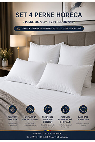 RALEX PUCIOASA Set de 4 perne Horeca 2x50x70 + 2x70x70 cm, Percale, Fabricat ...