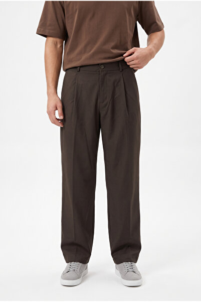 Respire Men's Pleated Detailed Fabric Baggy Trousers Brown