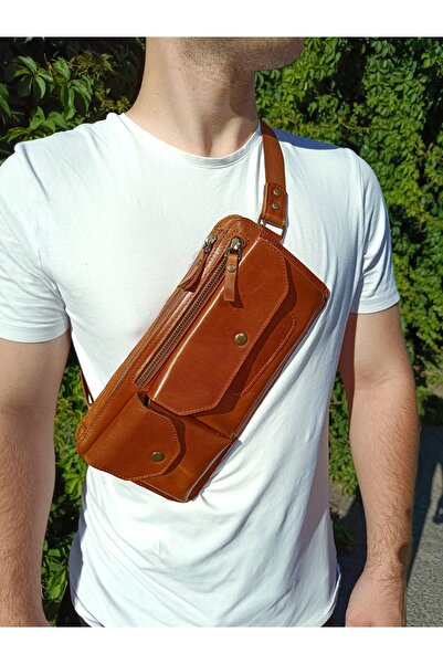 Capreolus Leather Hakiki deri çapraz askılı bel çantası taba renk