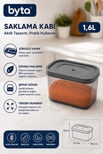 BYTA 1.6 Liter Food Storage Container with Sliding Lid Transparent Bpa-Free K...