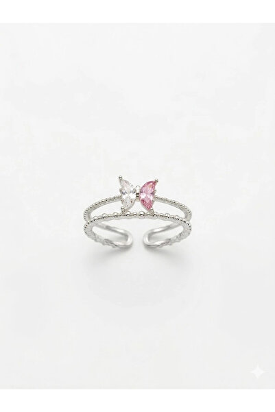 Inure Jewelry خاتم مزدوج بتصميم حلقي مع تفاصيل على شكل فراشة ومرصع بالأحجار -...
