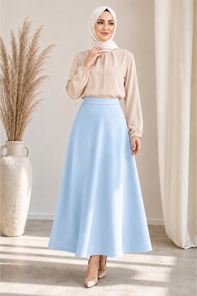 CATSPY Women's Ice Blue Knitted Scuba Crepe Hijab and Casual Skirt Length: 94...