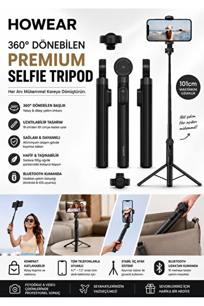 howear Bluetooth Controlled Selfie Stick Tripod 101 cm 360 °   Rotatable Fold...