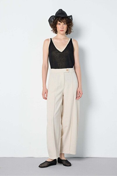 minaaise Women's natür premium linen loose fit trousers