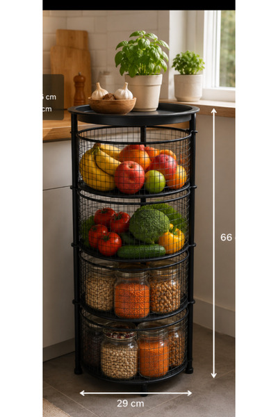 İNCİR HOME CONSPET 4 Katli Metal Sebzelik Portatif Sebze Meyve Bakliyat Sepet...