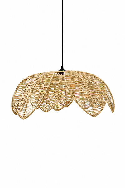 NATUREL DEKOR Rattan Yaprak Avize 58 cm - Bohem, Iskandinav, Modern, Doğal, A...